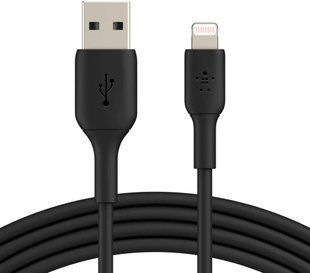 Кабель USB-A > Lightning заряджання/синхронізації Belkin 1м, 12Вт, PVC, чорний (CAA001BT1MBK) 367037 фото