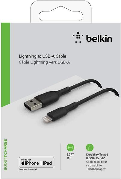 Кабель USB-A > Lightning заряджання/синхронізації Belkin 1м, 12Вт, PVC, чорний (CAA001BT1MBK) 367037 фото