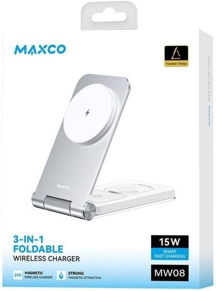 Бездротовий зарядний пристрій MAXCO 3in1 15W Wireless Charger (MW08) сір. 293960 фото