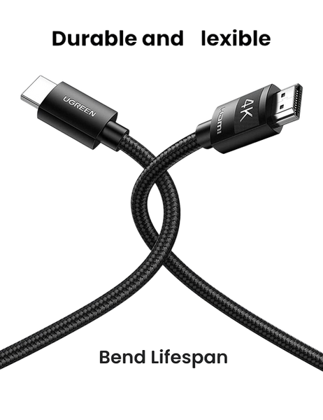 Кабель UGREEN HD119 4K HDMI Cable Male To Male Braided 3m Black (40102) 278819 фото