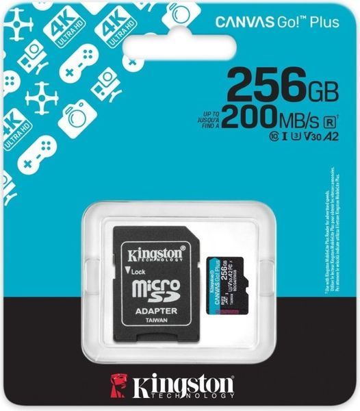 Карта пам'яті Kingston MicroSDXC 256GB Canvas Go Plus Gen4 200MB/s A2 U3 V30 + SD-адаптер (SDCG4/256GB) 376905 фото