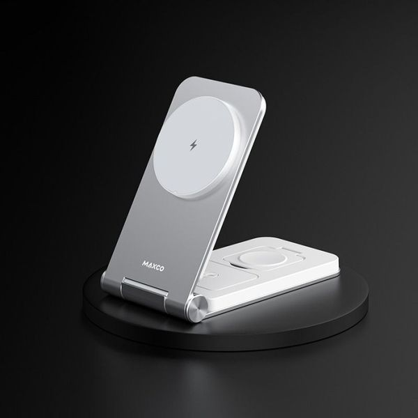 Бездротовий зарядний пристрій MAXCO 3in1 15W Wireless Charger (MW08) сір. 293960 фото