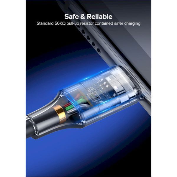 Кабель UGREEN US288 USB 2.0 To USB Type-C Cable Nickel Plating Aluminum Braid 3A 0.25m (60124) Black 283268 фото