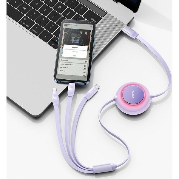 Кабель Baseus Bright Mirror 2 Series 3-in-1 (Micro USB+Lightning+Type-C) 100W (1.1m) CAMJ010205 Purple 274272 фото