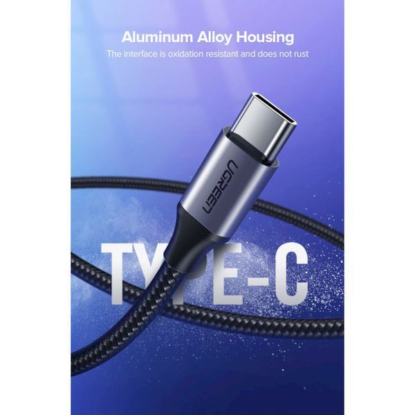 Кабель UGREEN US288 USB 2.0 To USB Type-C Cable Nickel Plating Aluminum Braid 3A 0.25m (60124) Black 283268 фото