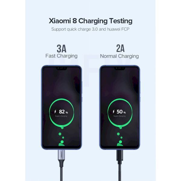 Кабель UGREEN US288 USB 2.0 To USB Type-C Cable Nickel Plating Aluminum Braid 3A 0.25m (60124) Black 283268 фото