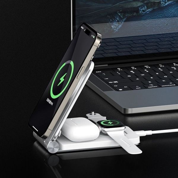 Бездротовий зарядний пристрій MAXCO 3in1 15W Wireless Charger (MW08) сір. 293960 фото