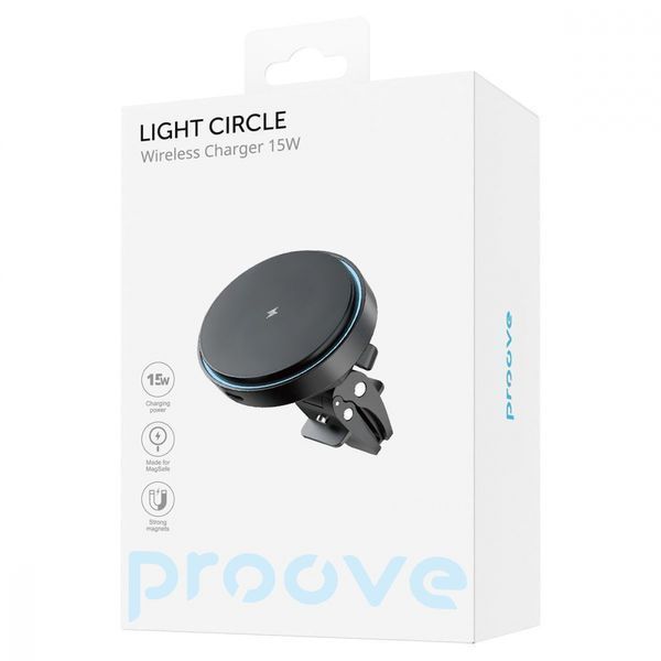 Автомобільний тримач З бездротовою зарядкою Proove Light Circle 15W (WHLC15010001) Black 287144 фото