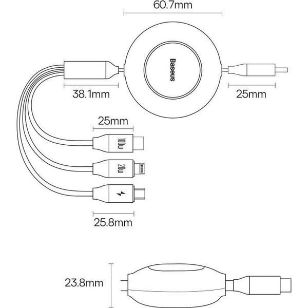 Кабель Baseus Bright Mirror 2 Series 3-in-1 (Micro USB+Lightning+Type-C) 100W (1.1m) CAMJ010205 Purple 274272 фото