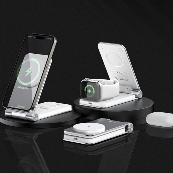 Бездротовий зарядний пристрій MAXCO 3in1 15W Wireless Charger (MW08) сір. 293960 фото