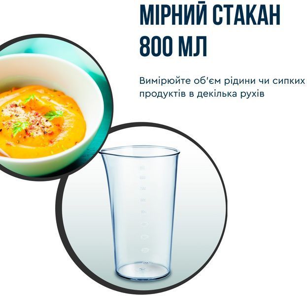 Блендер Tefal заглибний Quickchef+ 1000Вт, 3в1, чаша-800мл, чопер-500мл, турборежим, сріблясто-чорний (HB67E830) 367117 фото