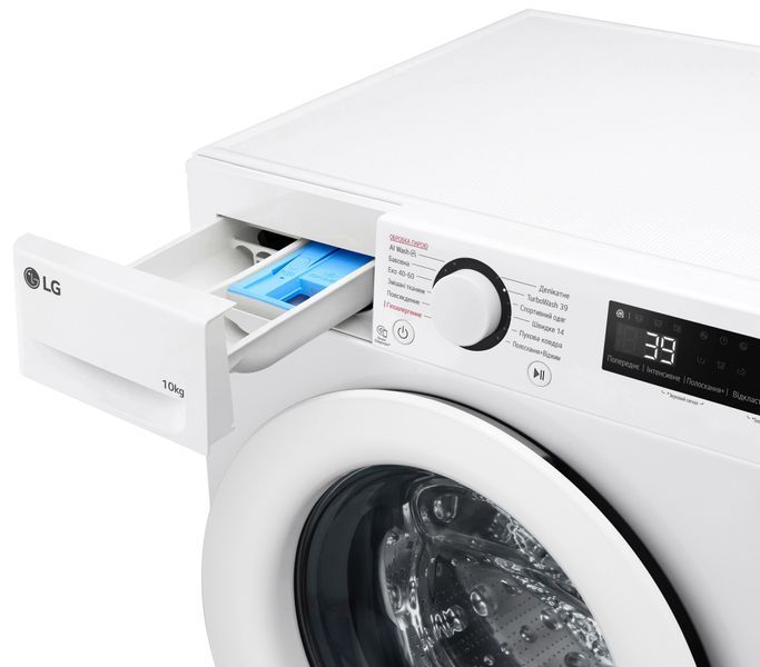 Пральна машина LG фронтальна, 10кг, 1400, A, 57см, дисплей, пара, інвертор, білий 399881 фото