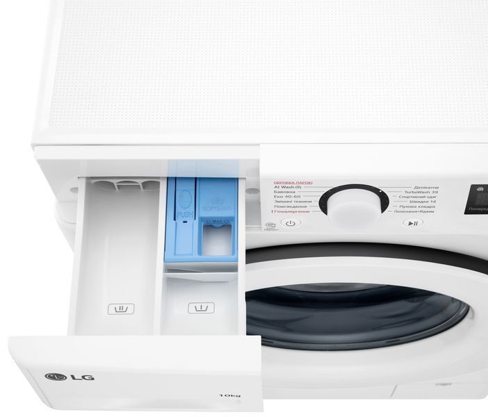 Пральна машина LG фронтальна, 10кг, 1400, A, 57см, дисплей, пара, інвертор, білий 399881 фото