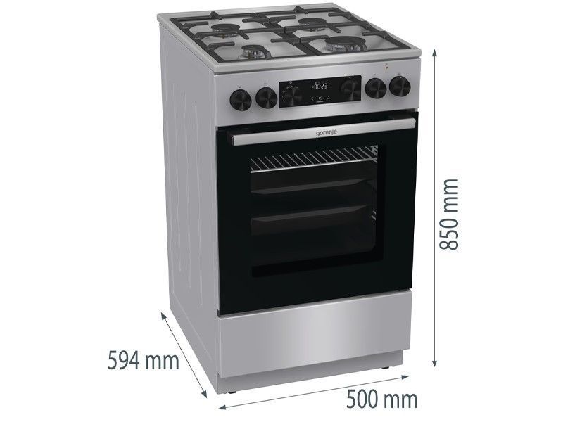 Плита Gorenje комбінована, 70л, 50x60см, дисплей, чавун, нерж (GKS5C70HXF) 376073 фото