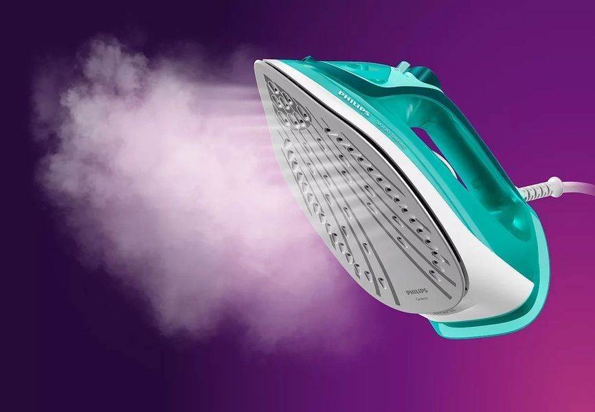 Праска Philips 3000 series, 2400Вт, 300мл, паровий удар -180гр, постійна пара - 40гр, керам. підошва, бірюзовий (DST3030/70) 374678 фото