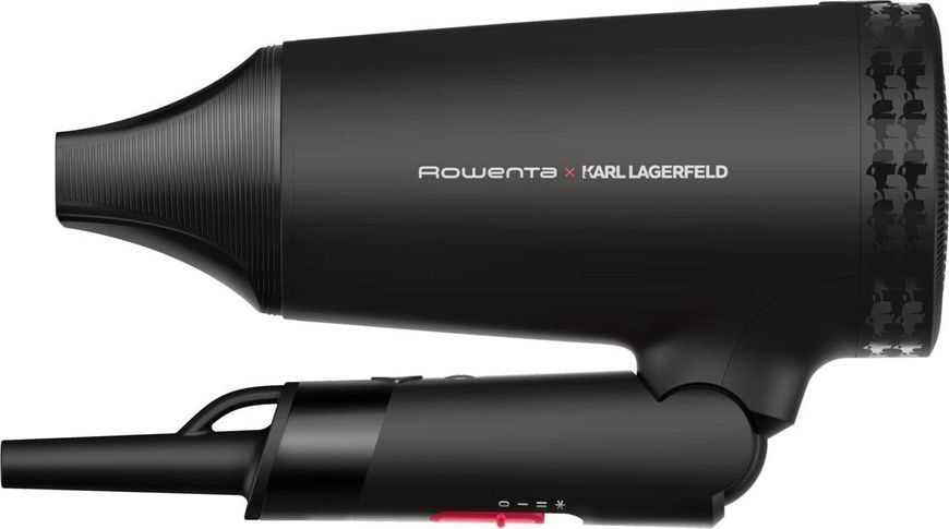 Фен Rowenta Karl Lagerfeld Express Style дорожній, 1600Вт, 2 режими, хол. обдув, складна ручка, чорний (CV184LF0) 368211 фото