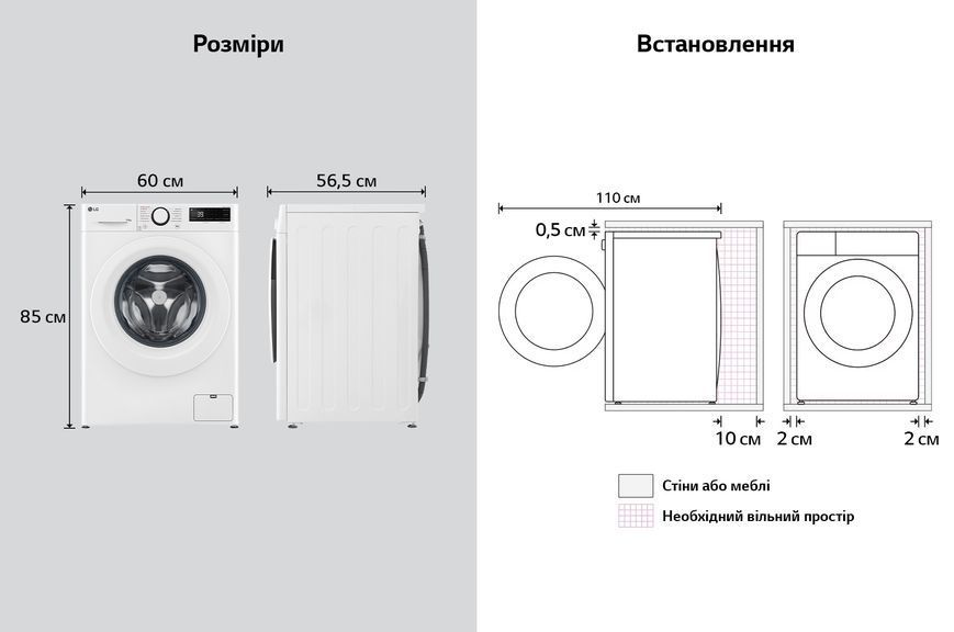Пральна машина LG фронтальна, 10кг, 1400, A, 57см, дисплей, пара, інвертор, білий 399881 фото