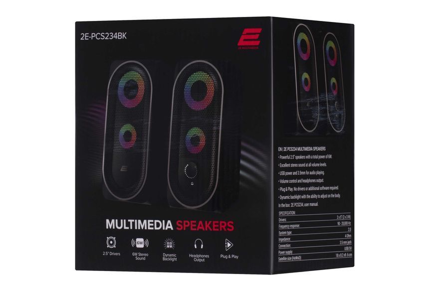 Акустична система 2E PCS234 RGB, 2.0, USB, Black (2E-PCS234BK) 362823 фото