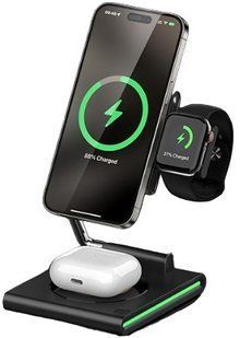 Бездротовий зарядний пристрій MAXCO 3in1 15W WirelessCharger (MW07) чорн. 293961 фото