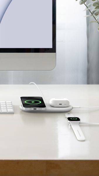 Зарядний пристрій бездротовий Belkin 2в1 15Вт Pad Qi2, білий (WIZ021VFWH) 369944 фото