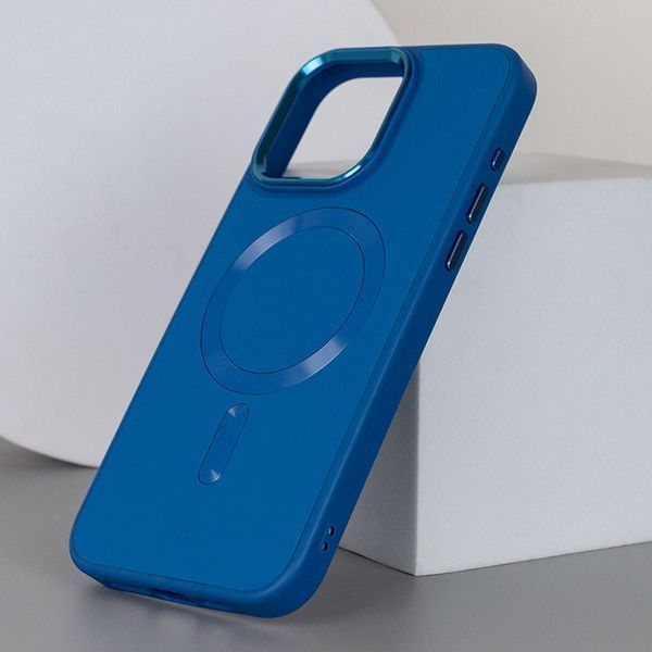 Шкіряний чохол Bonbon Leather Metal Style with MagSafe для Apple iPhone 13 Pro Max (6.7") Синій / Indigo 276607 фото
