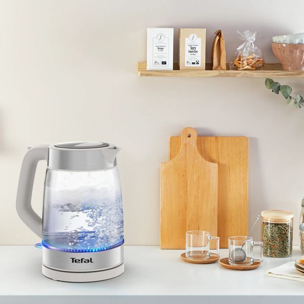 Електрочайник Tefal Glass Kettle 1.7л, скло, з підсвіткою, біло-срібний (KI605B30) 369420 фото