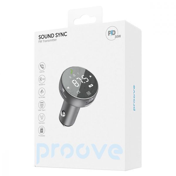 FM-трансмітер Proove Sound Sync 30W (PD+QC3.0) Type-C+USB (FMSS30110003) Grey 285243 фото