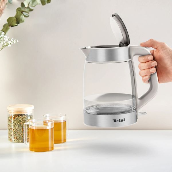 Електрочайник Tefal Glass Kettle 1.7л, скло, з підсвіткою, біло-срібний (KI605B30) 369420 фото