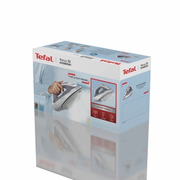 Праска Tefal Virtuo 30, 2000Вт, 240мл, паровий удар -120гр, постійна пара - 27гр, керам. підошва, біло-зелений (FV2C42E0) 375291 фото
