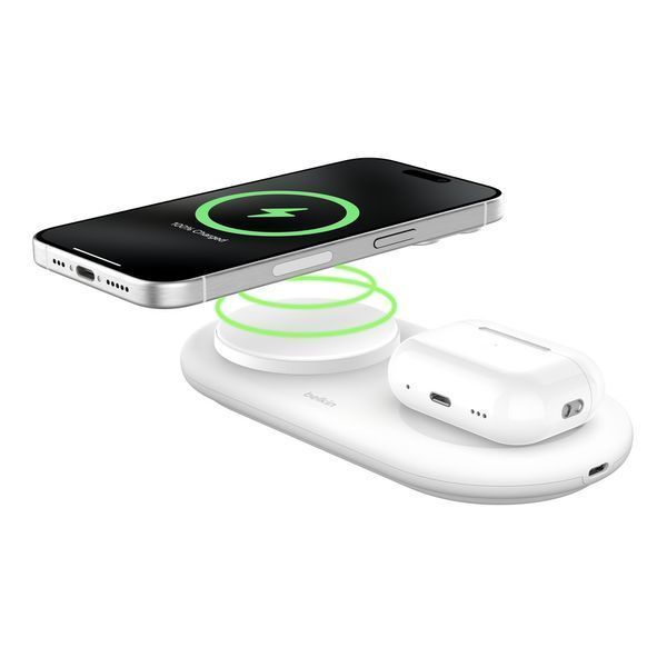 Зарядний пристрій бездротовий Belkin 2в1 15Вт Pad Qi2, білий (WIZ021VFWH) 369944 фото