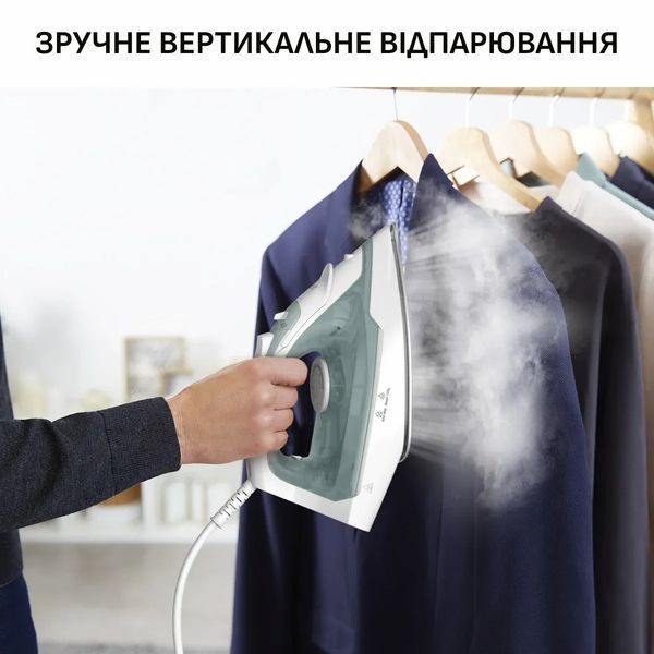 Праска Tefal Virtuo 30, 2000Вт, 240мл, паровий удар -120гр, постійна пара - 27гр, керам. підошва, біло-зелений (FV2C42E0) 375291 фото