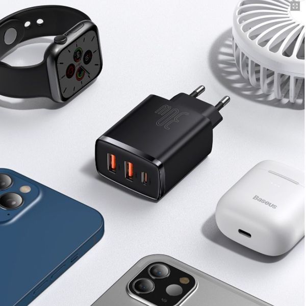 Зарядний Пристрій Baseus Compact Quick Charger 2xUSB U+C 30W (CCXJ-E01) Black 253916 фото