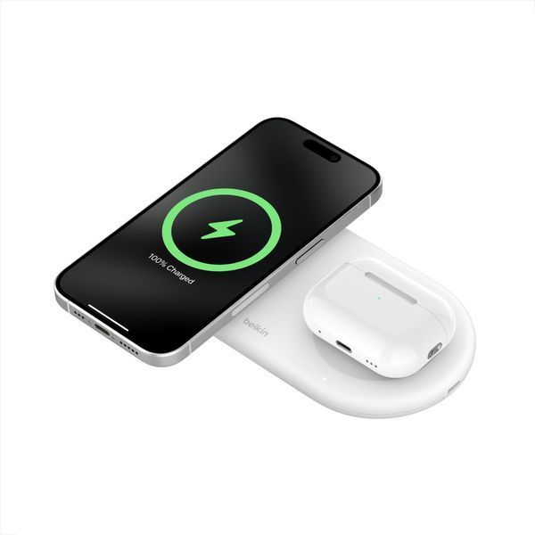 Зарядний пристрій бездротовий Belkin 2в1 15Вт Pad Qi2, білий (WIZ021VFWH) 369944 фото