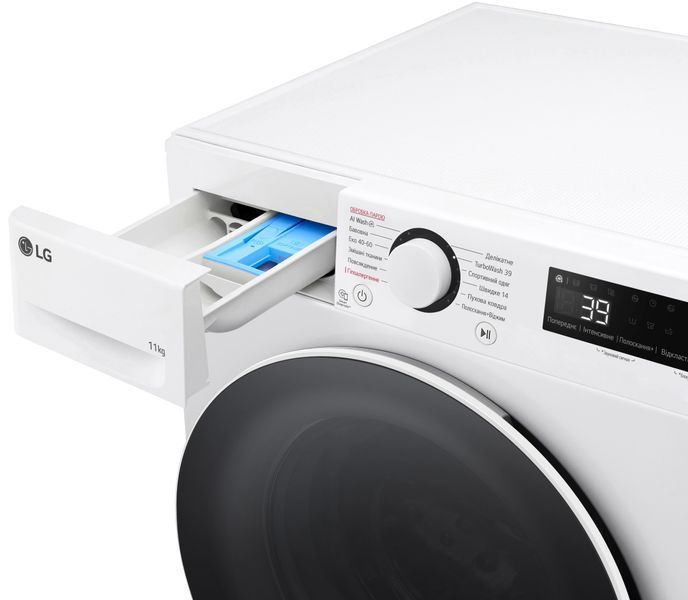 Пральна машина LG фронтальна, 11кг, 1400, A, 57см, дисплей, пара, інвертор, білий 399892 фото