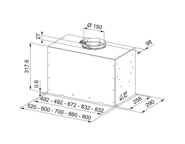 Витяжка Franke вбудовувана, 52см, 1250м.куб/год, Box Flush Basic FBFE BK A52, чорний 373704 фото