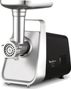 М'ясорубка Moulinex, 1600Вт, 1.9кг/хв, 3 решітки, насадка для ковбас, томатів, 3 терки, пластик/мет, чорно-срібний (ME307832) 369432 фото