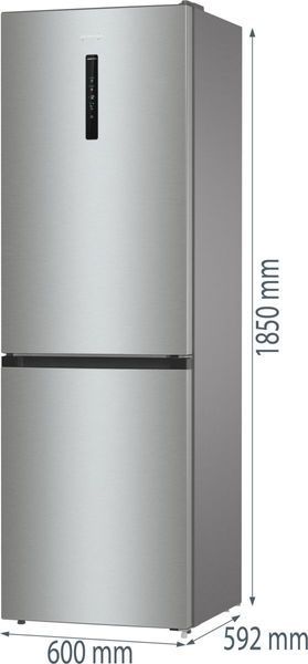 Холодильник з нижн. мороз. камерою Gorenje, 185х60х60см, 2 двері,203(99)л, А++, Total NF, Зона св-ті, Зовн. Диспл, нерж (NRK6192AXL4) 375754 фото
