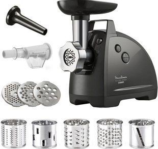 М'ясорубка Tefal HVB Plus, 2000Вт, 2.6кг/хв, 3 решітки, насадка для ковбас, кеббе, томатів, 5 терок, пластик/метал, чорний (NE685838) 372014 фото