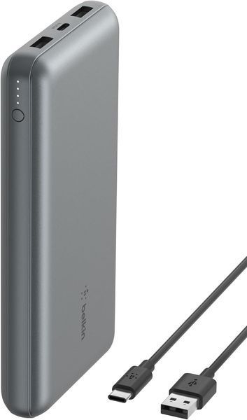 Акумулятор портативний літій-іонний Power Bank Belkin 20000мА&middot;год, 15Вт, 2хUSB-A/USB-C, cірий (BPB012BTGY) 366471 фото