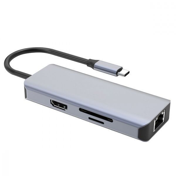 HUB Proove Iron Link 6in1 Type-C To 2USB3.0 + SD/TF + RJ45 + HDMI (HBI700010004) Silver 314083 фото