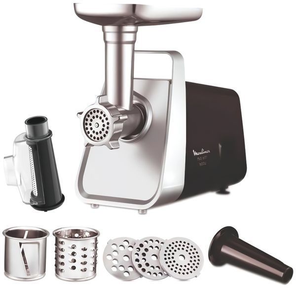 М'ясорубка Moulinex, 1600Вт, 1.9кг/хв, 3 решітки, насадка для ковбас, томатів, 3 терки, пластик/мет, чорно-срібний (ME307832) 369432 фото