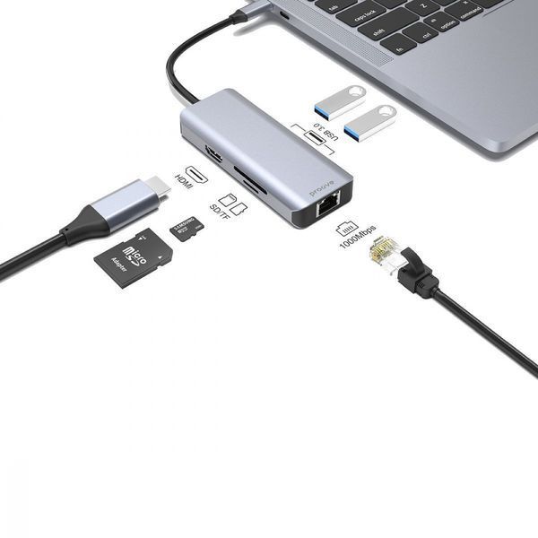 HUB Proove Iron Link 6in1 Type-C To 2USB3.0 + SD/TF + RJ45 + HDMI (HBI700010004) Silver 314083 фото