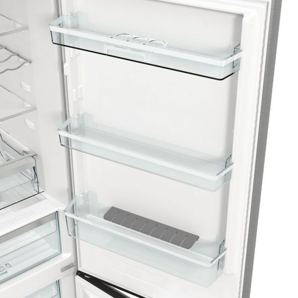 Холодильник з нижн. мороз. камерою Gorenje, 185х60х60см, 2 двері,203(99)л, А++, Total NF, Зона св-ті, Зовн. Диспл, нерж (NRK6192AXL4) 375754 фото