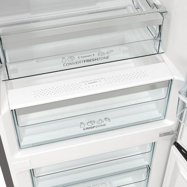 Холодильник з нижн. мороз. камерою Gorenje, 185х60х60см, 2 двері,203(99)л, А++, Total NF, Зона св-ті, Зовн. Диспл, нерж (NRK6192AXL4) 375754 фото