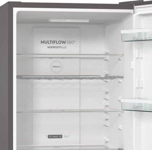 Холодильник з нижн. мороз. камерою Gorenje, 185х60х60см, 2 двері,203(99)л, А++, Total NF, Зона св-ті, Зовн. Диспл, нерж (NRK6192AXL4) 375754 фото