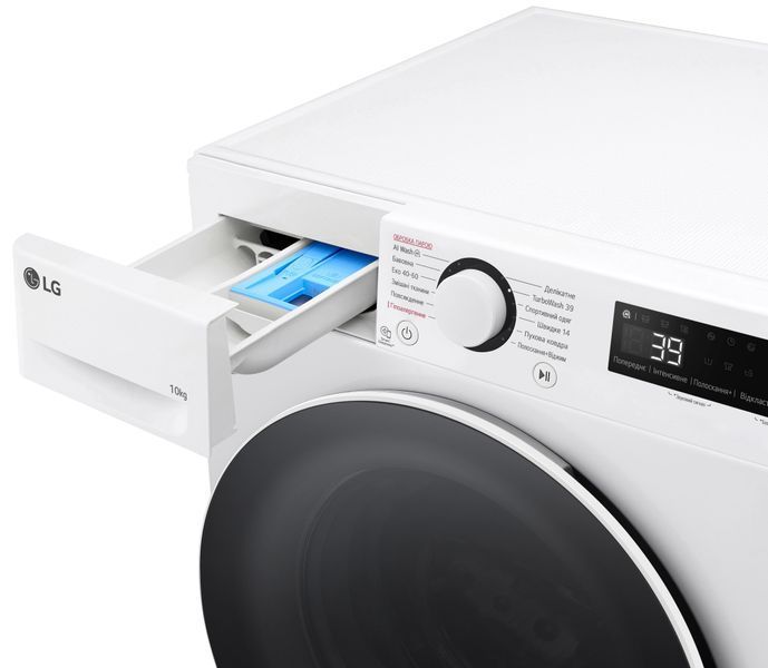 Пральна машина LG фронтальна, 10кг, 1400, A, 57см, дисплей, пара, інвертор, білий 399903 фото