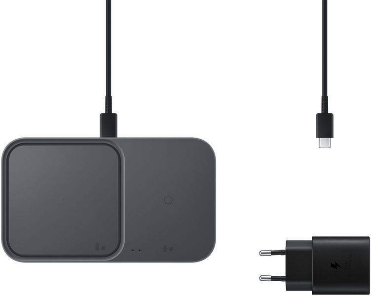Зарядний пристрій бездротовий Samsung Duo 15Вт з блоком живлення, сірий темний (EP-P5400TBEGEU) 370505 фото