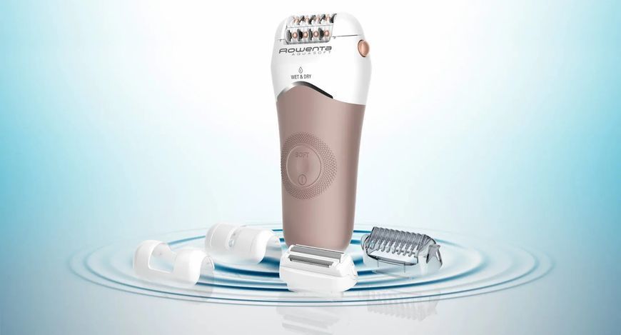 Епілятор Rowenta Aquasoft Wet&Dry пінцетний, акумуляторний , пінцет.-24, волог.+сух., насадок-4, пудровий (EP4930F0) 371886 фото