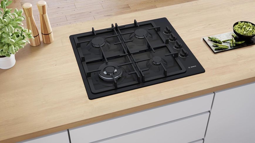 Варильна поверхня Bosch газова, 60см, чавун, WOK,чорний (PBH6C6K90R) 369759 фото