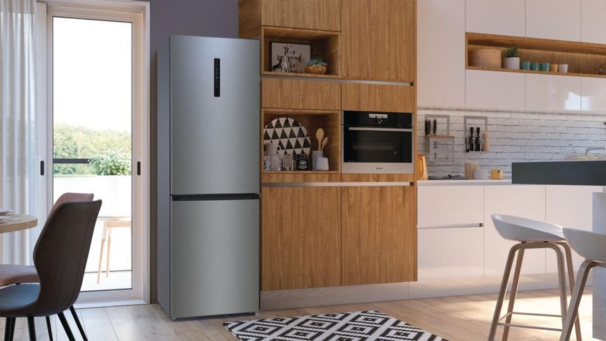 Холодильник з нижн. мороз. камерою Gorenje, 185х60х60см, 2 двері,203(99)л, А++, Total NF, Зона св-ті, Зовн. Диспл, нерж (NRK6192AXL4) 375754 фото